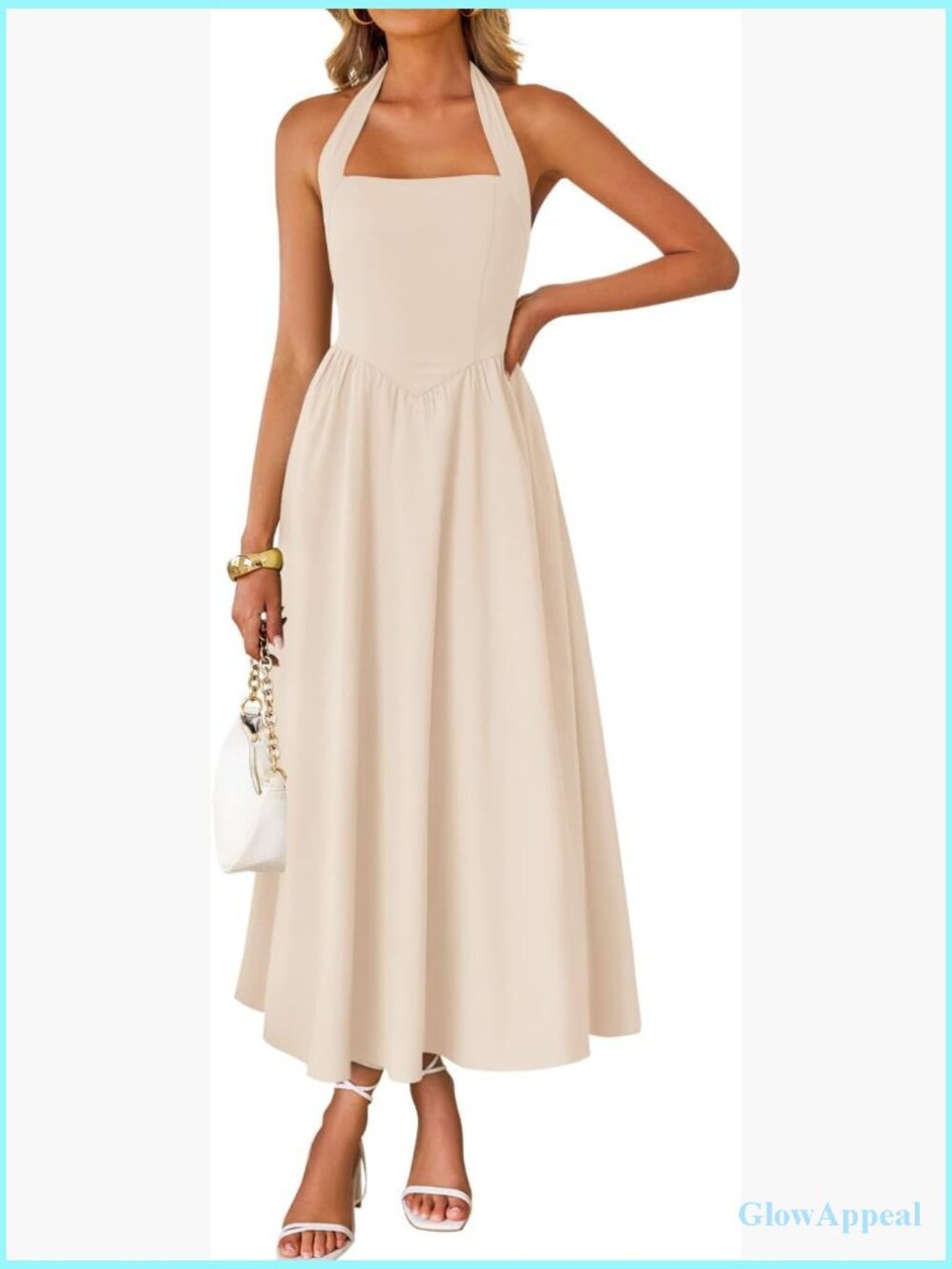 Sleeveless Halter Midi Dress Off Shoulder High Waist Flowy Wedding Guest Long